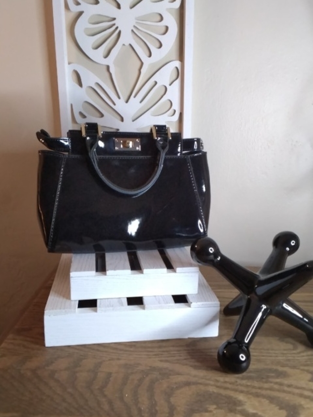 Black Patent Satchel Handbag - Women Bags